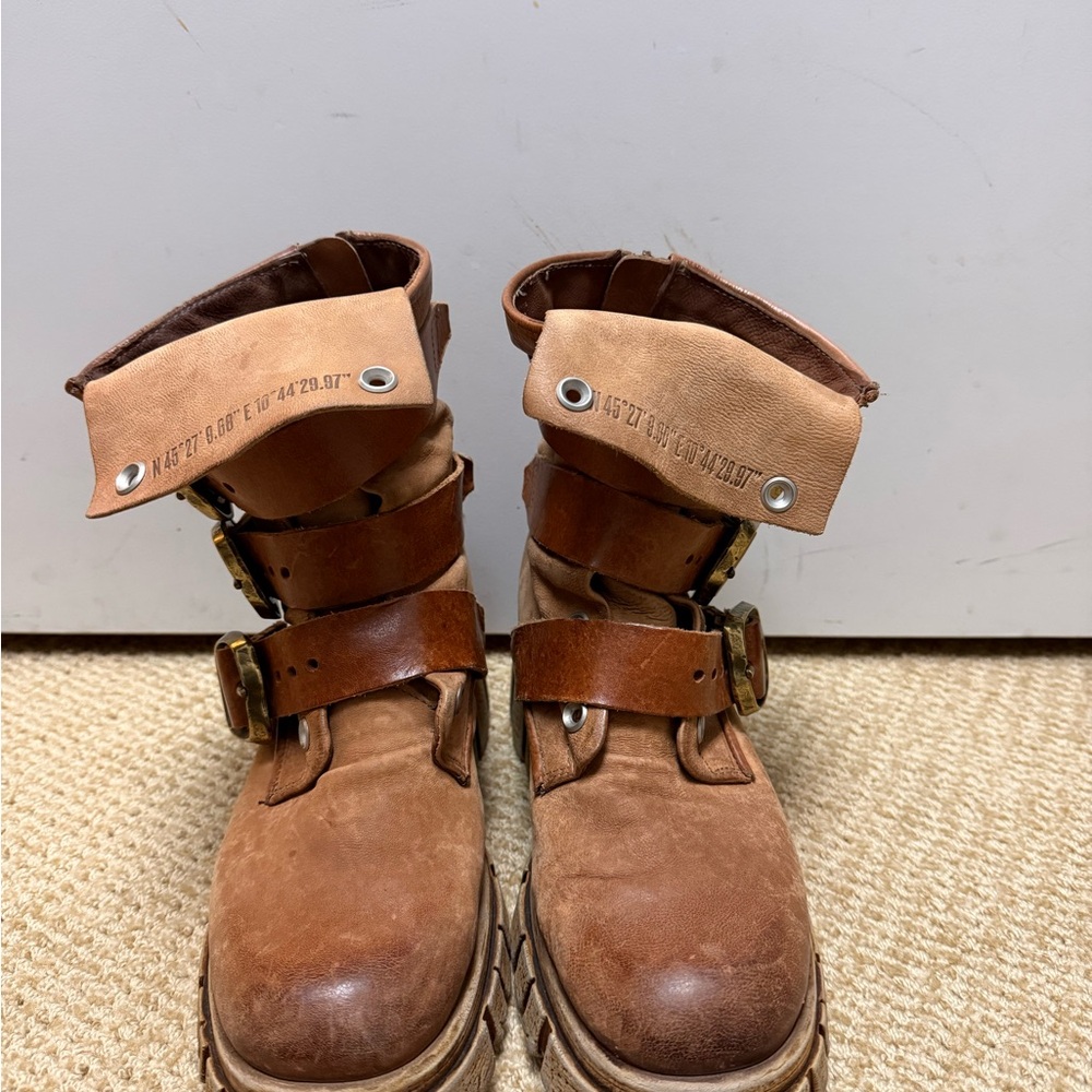 A.S.98 Brown Leather Combat Moto Boots